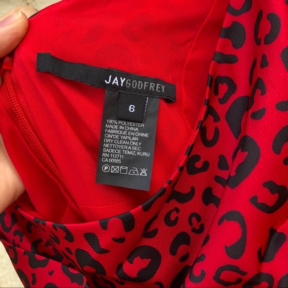 NWT Jay Godrey Red Leopard Cheetah One Shoulder Ruffle Mini Dress - Picture 5 of 8
